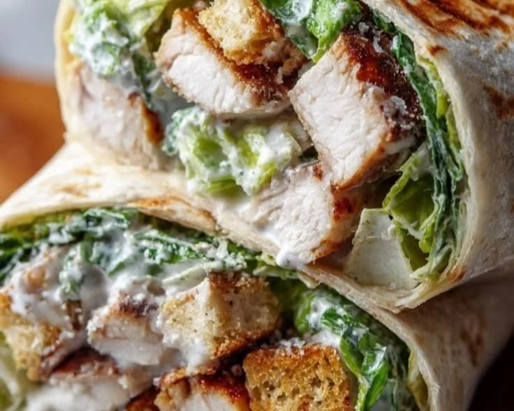 Delicious Chicken Caesar Wraps filled with fresh ingredients and creamy dressing.
