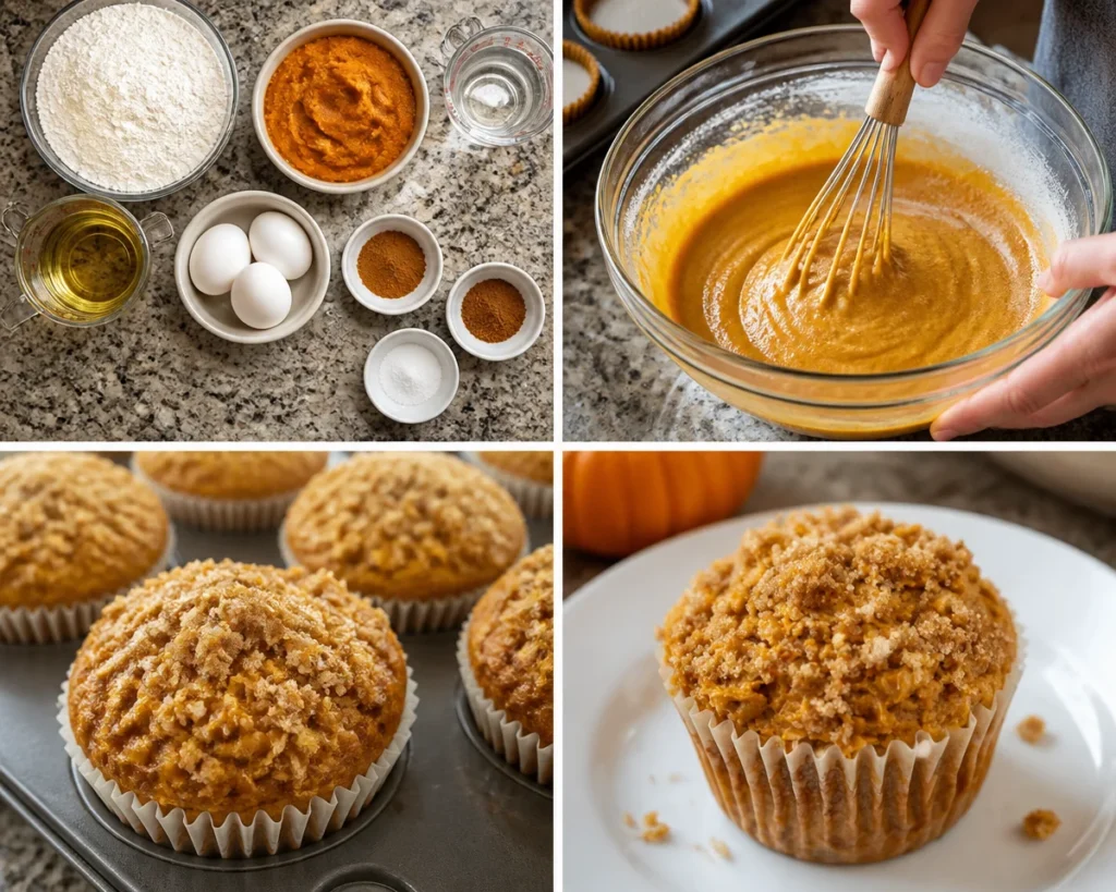 Delicious cake mix pumpkin muffins topped with creamy frosting.