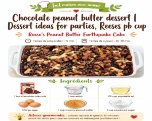 Delicious chocolate peanut butter dessert spread featuring cupcakes and earthquake cake.