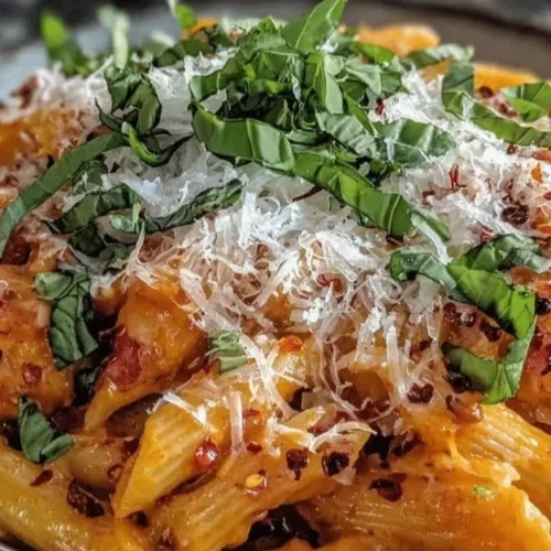 Creamy garlic tomato pasta in a one pot, garnished with fresh basil