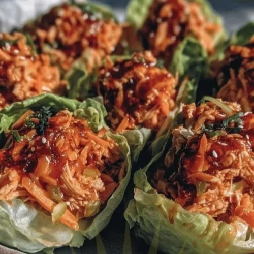 Crispy lettuce wraps served on a plate for a quick low carb dinner.