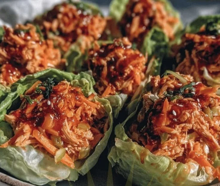 Crispy lettuce wraps served on a plate for a quick low carb dinner.