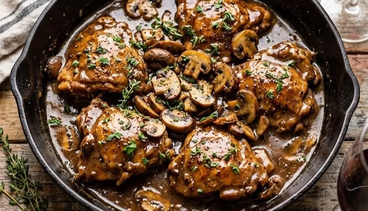Delicious earthy mushrooms cooked in a savory wine sauce