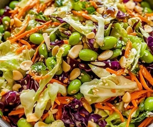 Easy cabbage and edamame salad recipe with fresh vegetables