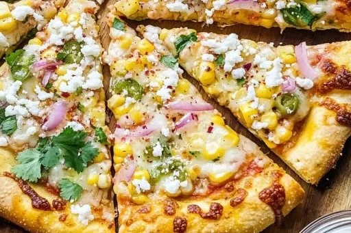Easy Mexican street corn pizza topped with cheese and spices