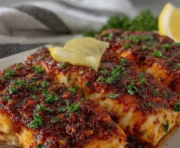 Delicious Garlic Butter Mahi Mahi served with lemon and herbs