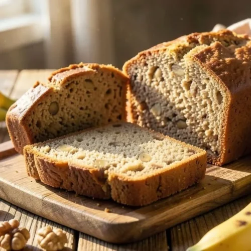 Deliciously moist banana bread freshly baked and sliced