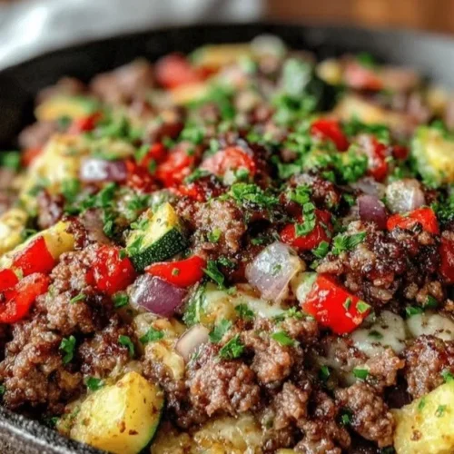Delicious Mediterranean Beef Skillet served in a one-pan meal for healthy dinner options