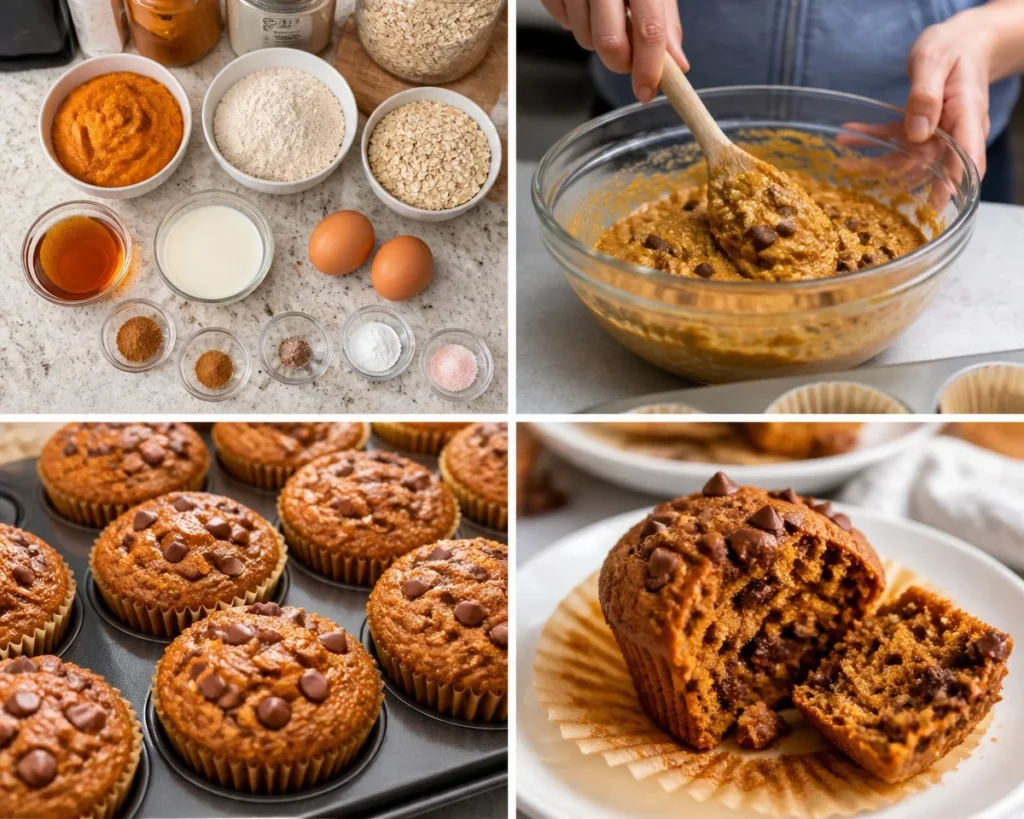 Freshly baked pumpkin protein muffins on a wooden table