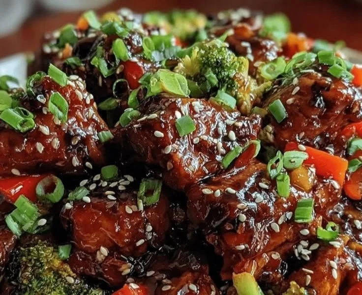 Slow cooker teriyaki chicken served with rice and vegetables