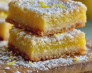 Delicious homemade lemon bars topped with powdered sugar