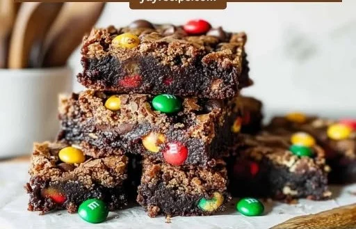 Delicious monster cookie fudgy brownies with colorful chocolate chips and sprinkles.