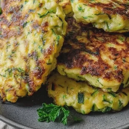 Zucchini patties with smoked scamorza served on a plate