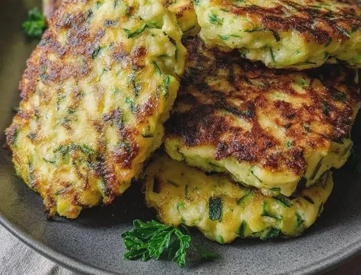 Zucchini patties with smoked scamorza served on a plate